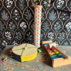 Plan Toys Instrument Set Drum, Rainstick, and Wooden Xylophone